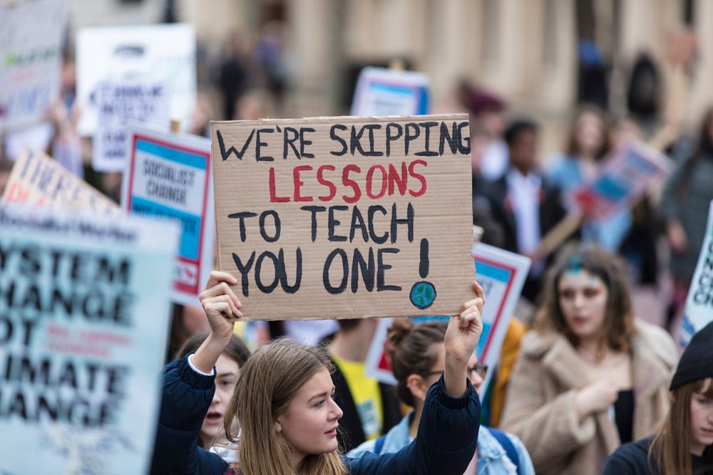 LONDON, UK - March 15, 2019:Thousands of students and young people protest in London as part of the youth strike for climate march - Image